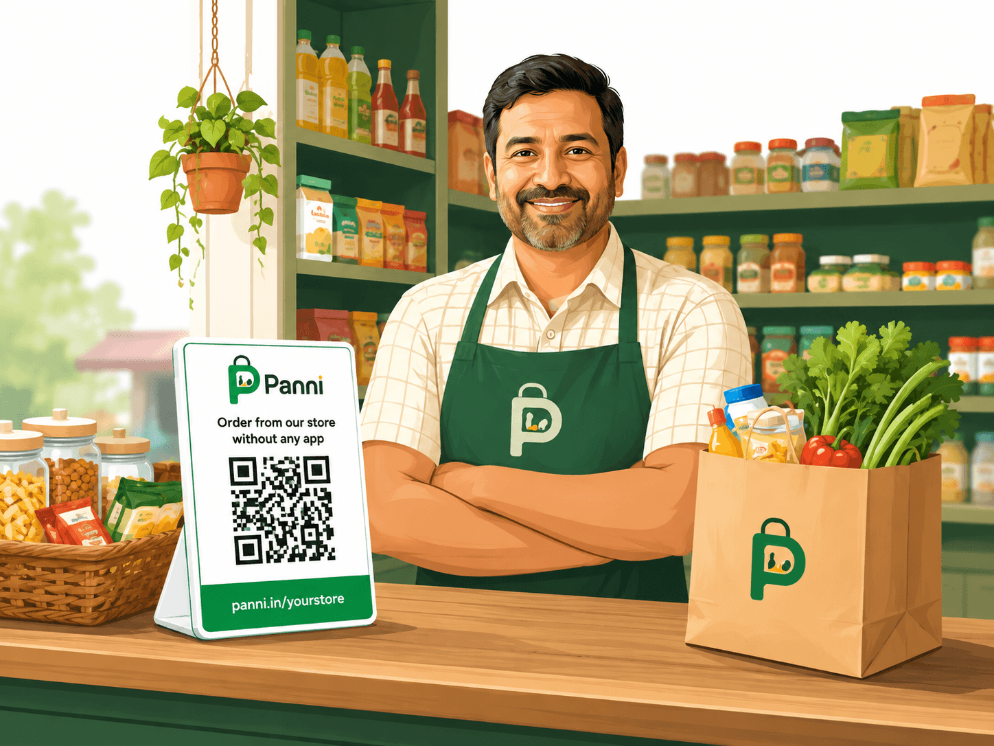 Shopkeeper with Panni QR standee